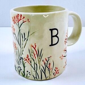 Anthropologie Dagny Initial "B" Botanical Floral Coffee Mug Cream Stoneware CUTE